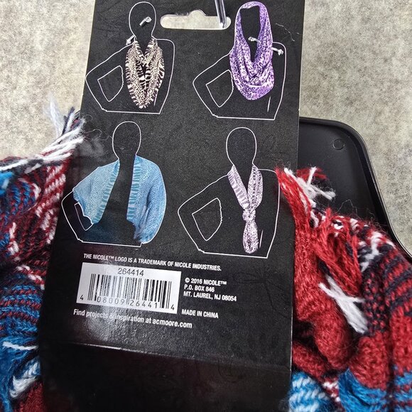 Nicole Infinity Scarf Plaid 100% Acrylic Red & Blue Soft Lightweight - Picture 4 of 5